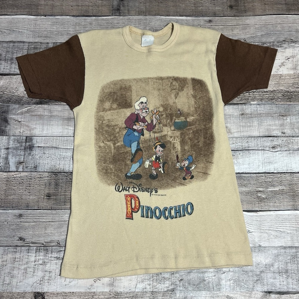 Pinocchio Shirt Youth Size Medium Khaki Vintage 70s 1978 Disney Memorabilia